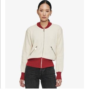 Anine Bing Cream / Red Jasper Zip Up Cardigan